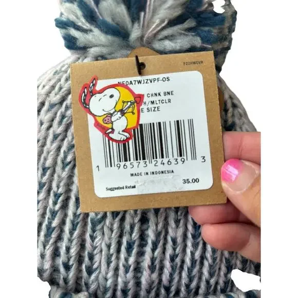 The North Face Kids White Cozy Chunky-Knit Fleece-Lined Pom-Pom Beanie One Size - Picture 5 of 5